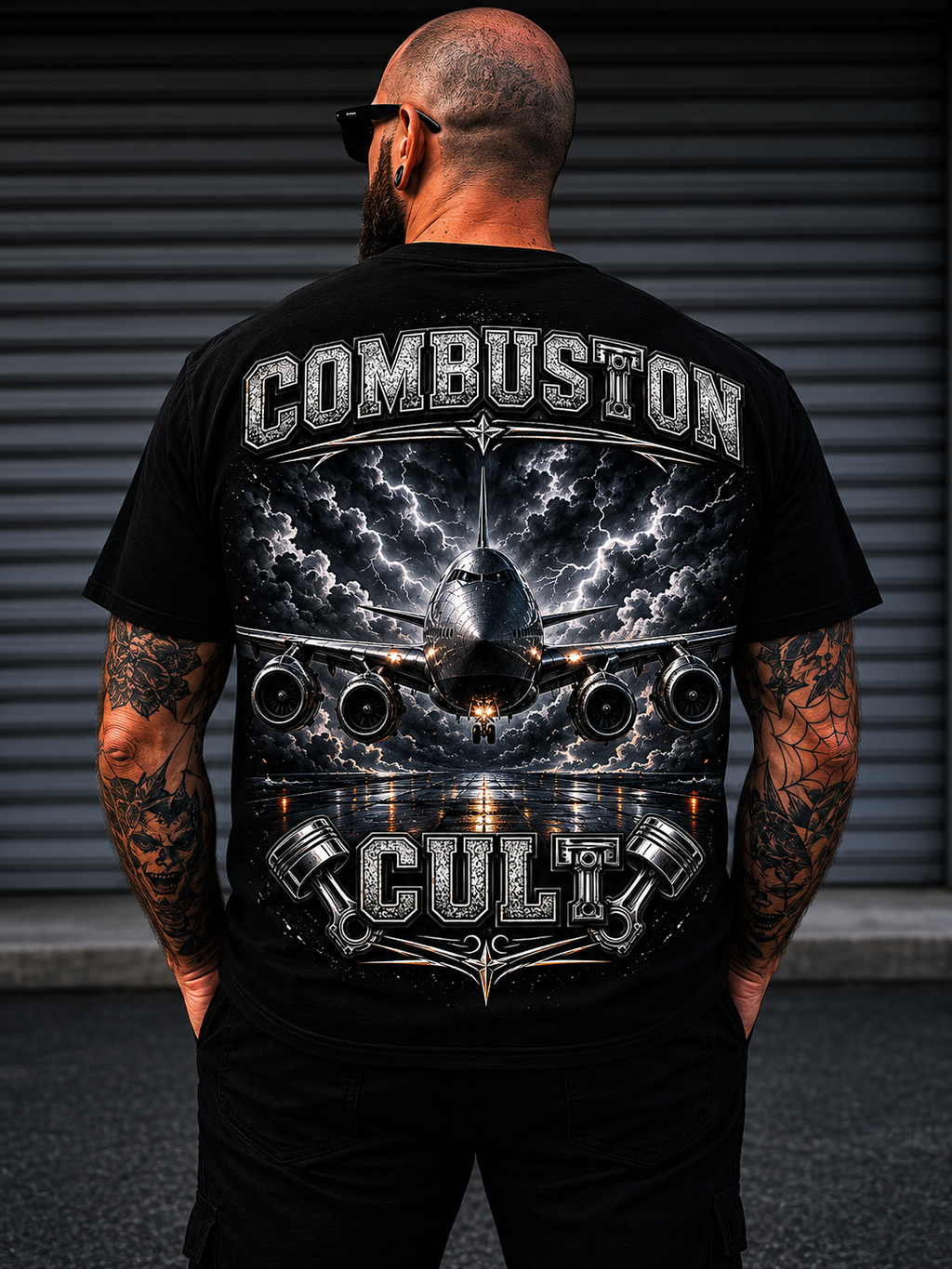 Combustion Cult Skull & Pistons Pocket Logo Tee