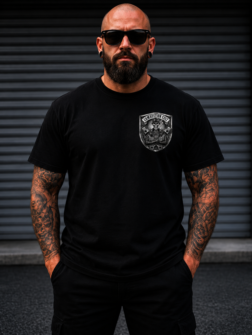 Combustion Cult Skull & Pistons Pocket Logo Tee