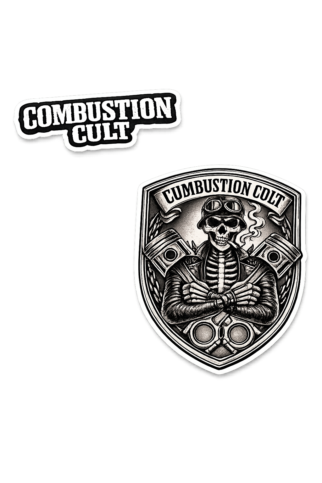 Combustion Cult Skull & Pistons Premium Vinyl Sticker